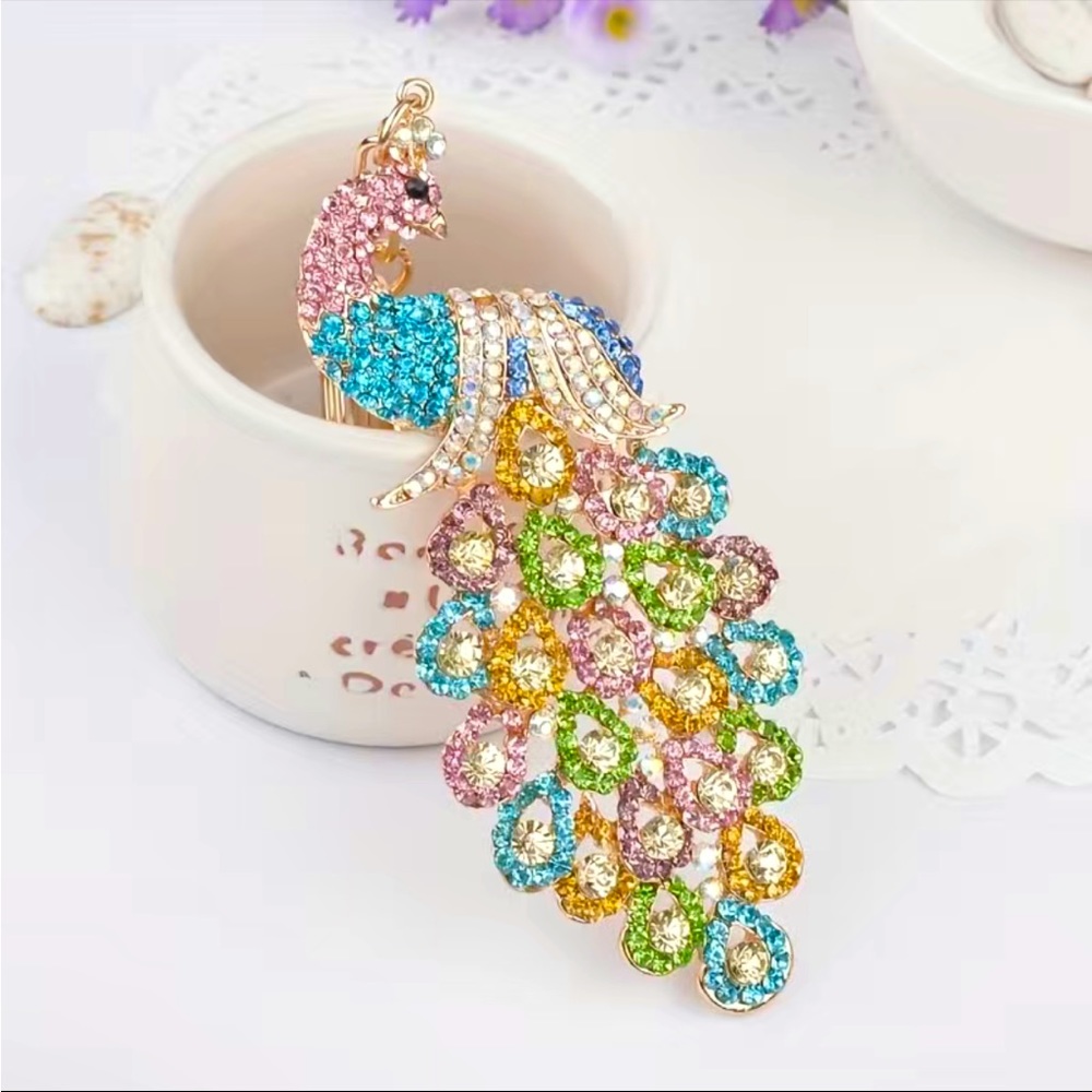 Peacock multicolor bag charm / key chain